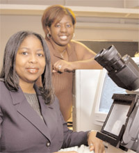 Dr. Viola Acoff (left) and Cherqueta Claiborn focus on alloys significant in the aerospace industry. 
