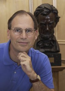 UA history professor George C. Rable is pictured with the bust of Abraham Lincoln he received as winner of the 2003 Lincoln Prize. 