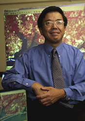 Using colorful satellite imagery, Dr. Luoheng Han monitors water quality hundreds of miles away from his UA office. 