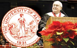 H. Brandt Ayers, publisher of The Anniston Star, speaks at UA's winter commencement ceremony. (Photo courtesy The Anniston Star) 