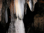 Stalactites (from above) and stalagmites (from below) are plentiful in DeSoto Caverns 