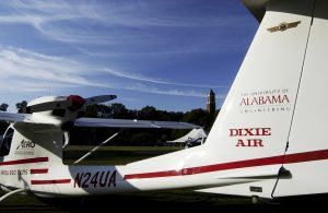 UA's Environmental Research Aircraft sits on the Quad prior to a news conference announcing the University's Atmospheric and Environmental Research Operations Laboratory. UA civil and environmental engineers will use the plane to investigate global climate change causes and impacts. 