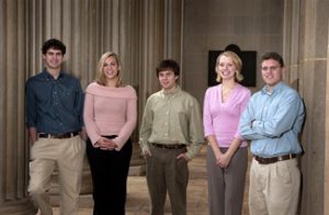 UA students (left to right) William Norvell Jr. of Florence, Stephanie LeeAnn Wilson of Vestavia Hills, Cody Locke of Boaz, Mary Katherine "Katie" Marchiony of Hoover and Jason Spruell of Dothan were named to this year's USA Today All-USA College Academic Team. 