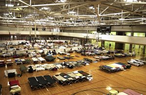 Hundreds of evacuees are staying at the UA Student Recreation Center in the wake of Hurricane Katrina. 