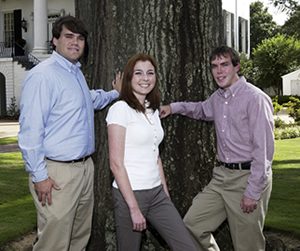 UA’s 2005 Hollings Scholars are (L-R) Jacob Batson of Tuscaloosa, Barbara Blaylock of Huntsville and Micah Bennett of Cordova. 