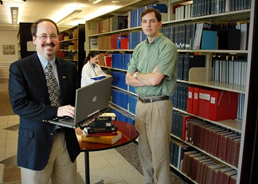Dr. Steven MacCall, left, and David McMillan developed a method to organize the vast amounts of medical information available to health care professionals.(Zach Riggins) 