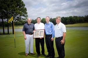 Shown on the 17th hole at Ol' Colony Golf Course are (L-R) Don Kelly, executive director of Tuscaloosa Parks and Recreation, Bart Rottier, executive director of the PGA Dixie Section, Dr. Matt Curtner-Smth of UA, and John Gray, Ol' Colony head golf pro. 