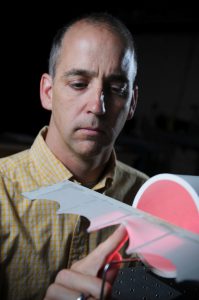 Bio-inspired components, including designing craft with wings shaped like bat wings or whale fins, are among Hubner's research interests. (Zach Riggins) 
