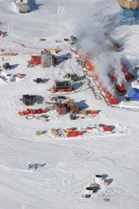 An aerial view of IceCube's Seasonal Equipment Site. (NSF) 