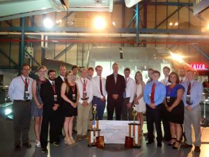 The 2015 Alabama Astrobotics team poses with awards from the NASA Robotic Mining Contest at the Kennedy Space Center. 