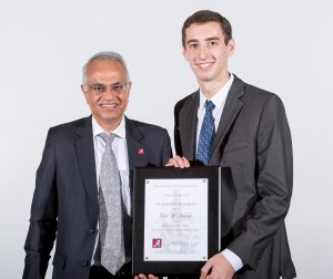 Dr. Bharat Balasubramanian, left, from the UA College of Engineering, with student Eric Schulz. 
