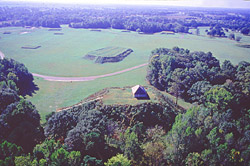 An aerial view of Moundville Archaeological Park. 