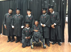 CrossingPoints graduates Cameron Tubbs and Jamaica Cooper (front); Tre’Anthony Jordan, Treonte Sanders, Brad Zizzi, Otis Johnson and Patrick Barnes. 