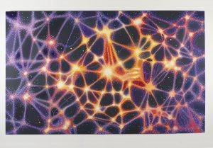 Derek Cracco, UAB, Phoenix Cluster, 2016, acrylic on panel, 39'' x 64'' 