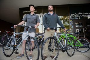 Austin Raney, left, and Stephen Middleton show off the new bikes. 