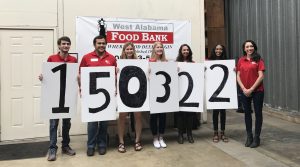 Students display the final total for the Beat Auburn, Beat Hunger food drive. 
