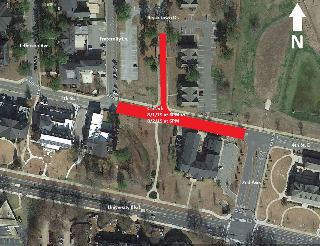 Closure of Fourth Street East and Bryce Lawn Drive marked in red
