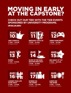A graphic calendar of student-oriented campus events