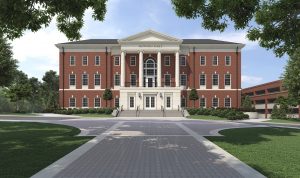 A drawing of Hewson Hall. 