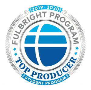 A circular logo designation as a Fulbright Program Top Producer 