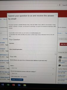 Screen shot of the UA Librarians "Ask-A-Librarian" feature