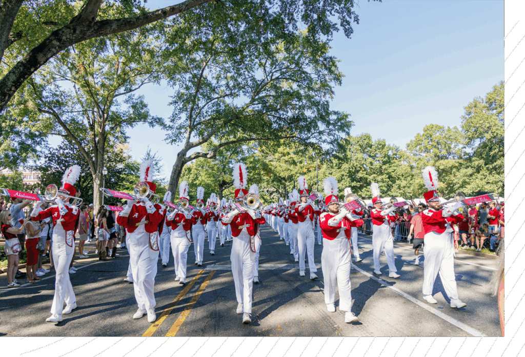 The million dollar band marches down university boulevard