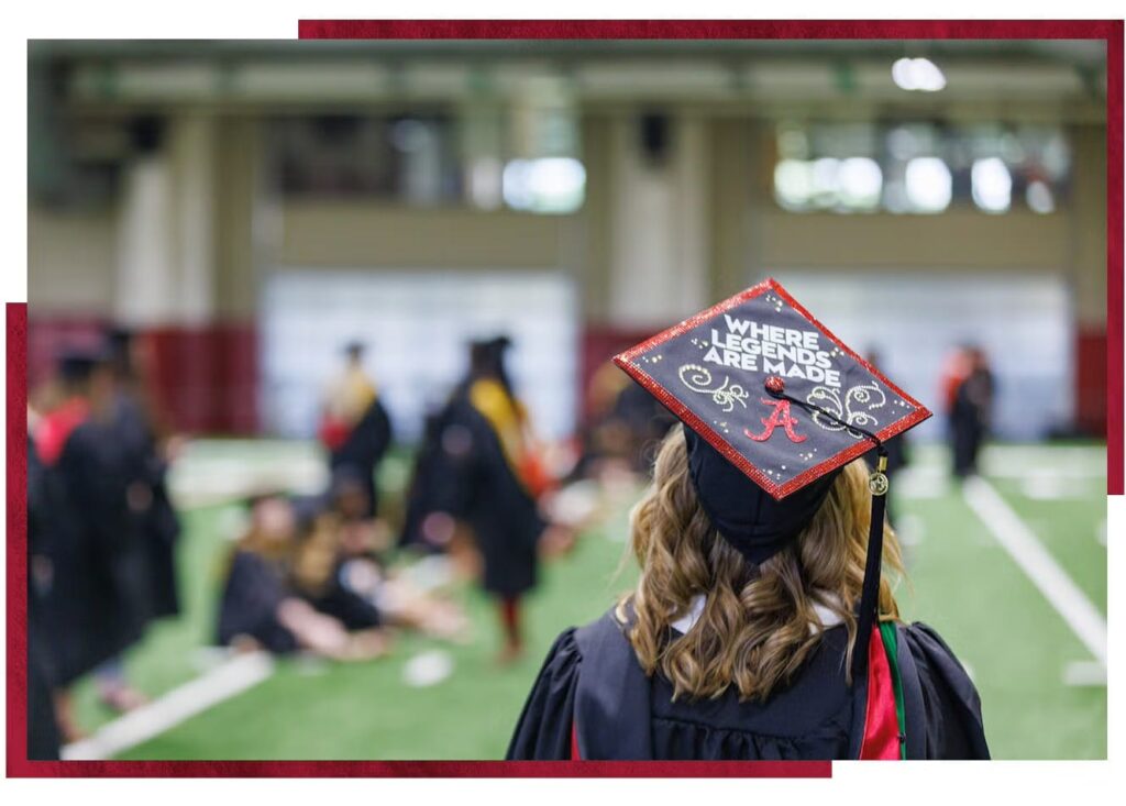 Back of graduate's cap with custom "Where Legends Are Made" design