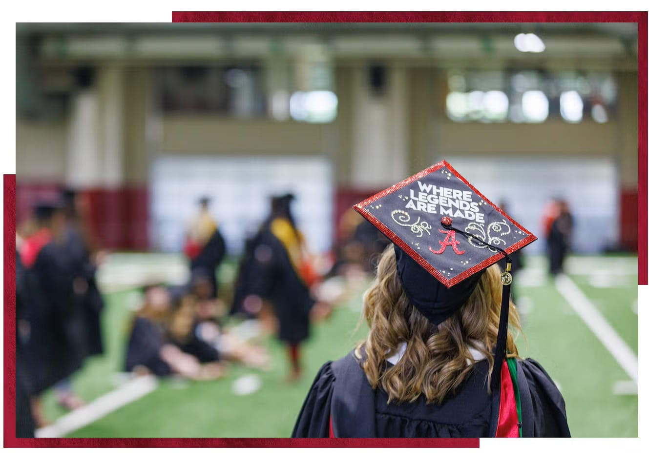 Back of graduate's cap with custom "Where Legends Are Made" design