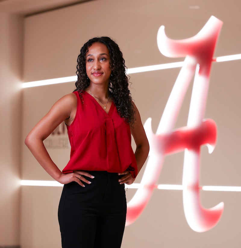 Ciara Andrew poses in front of the script A